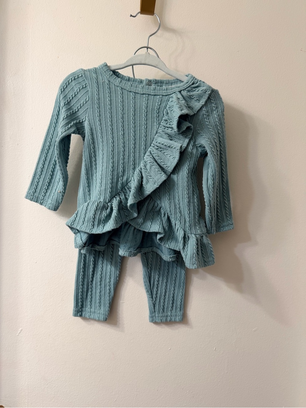 Textured Ruffle Knit Two-Piece Set - Sage Green